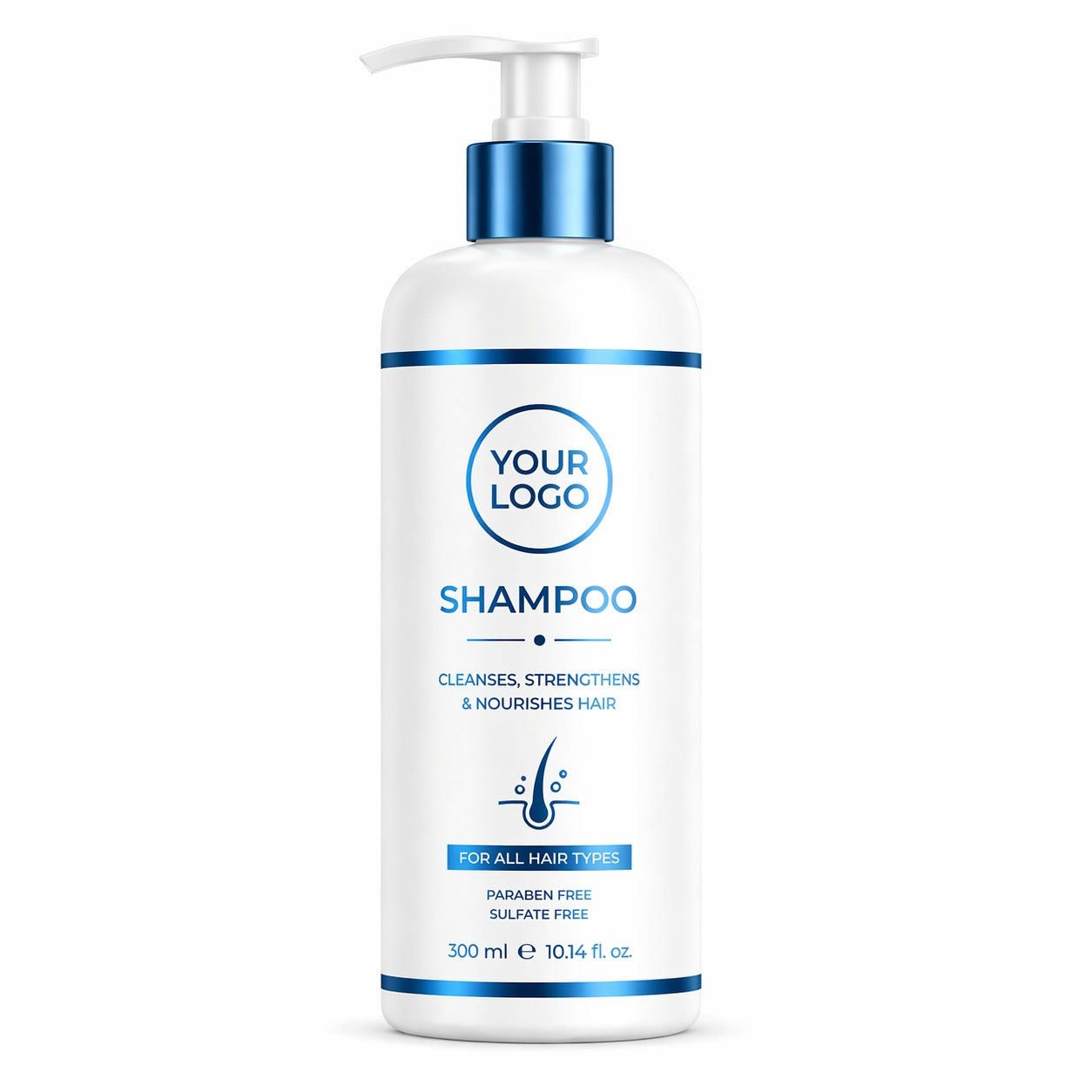 Shampoo bottle with a customizable logo on a white background